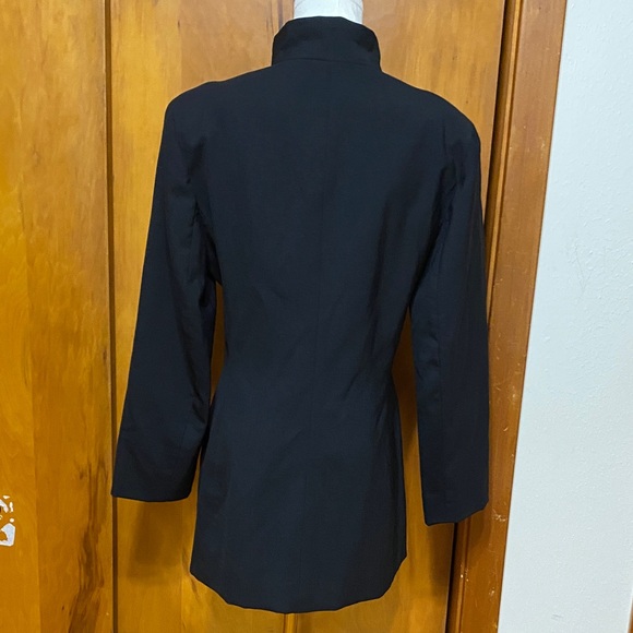 Donatella Black 100% Wool Women's Long Blazer Jacket Full Zip Up Closure Lined - Picture 3 of 7